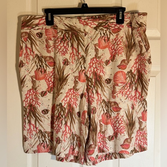 🌊 Vintage-Inspired Isaac Mazrahi Sea Life Print Linen Shorts - Size‎ 18wp 🌊 - Picture 1 of 8